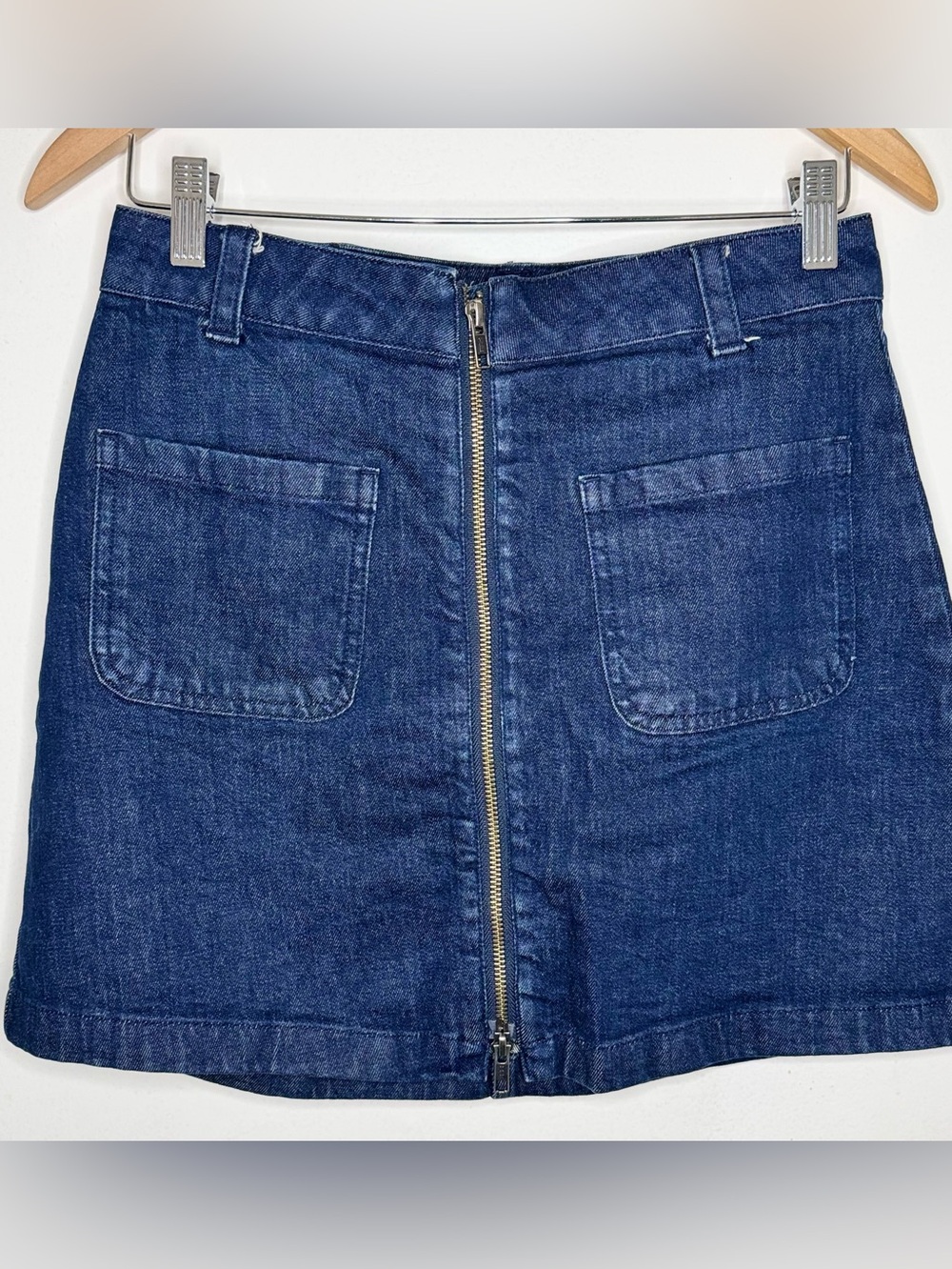 Madewell denim utility zip Front Mini skirt dark indigo blue wash Women’s 27 EUC